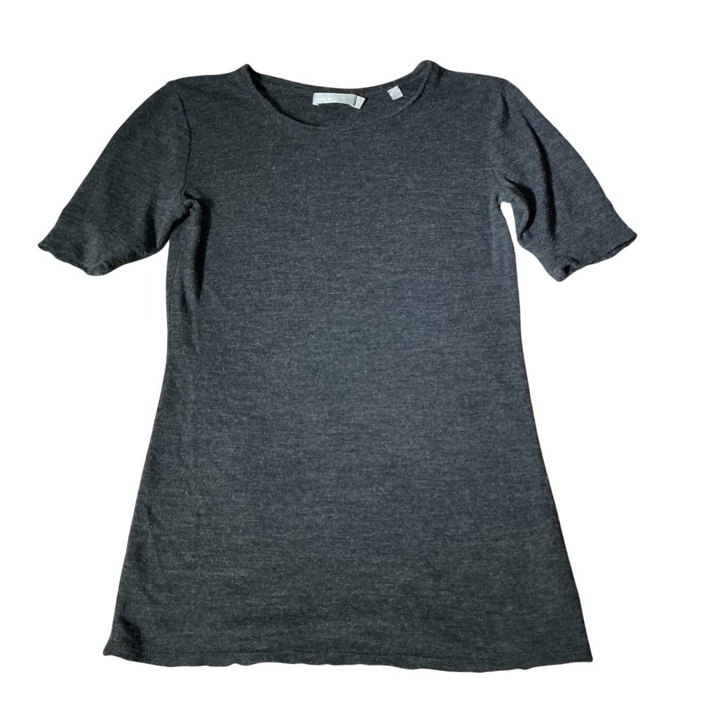 Vince Luxury Minimalist Wool Sweater Women Small Gray Short Sleeve V439782575